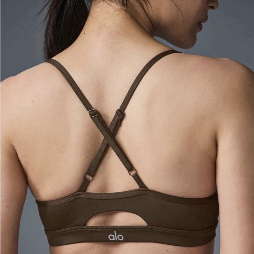 Alo Yoga Airlift Intrigue Bra Women’s Large Espresso Adjustable Straps NWT $78 - Picture 2 of 15